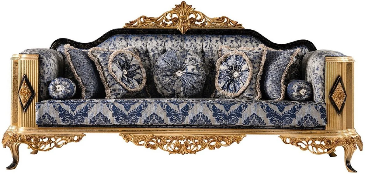 Luxury Baroque Living Room Set Blue / Black / Gold - 2 Baroque Sofas & 2 Baroque Armchairs & 1 Baroque Coffee Table - Luxury Living Room Furniture in Baroque Style - Baroque Furniture - Noble & Magnificent