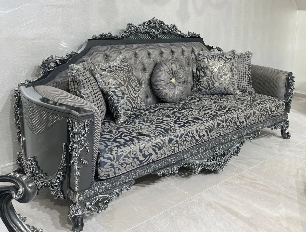 Luxury Baroque Living Room Set Gray / Silver - 2 Baroque Sofas & 2 Baroque Armchairs & 1 Baroque Coffee Table - Luxury Living Room Furniture in Baroque Style - Baroque Furniture - Noble & Ornate